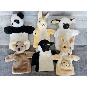 Vintage 1976 R. Dakin Hand Puppet Plush Lot 6 Animals 11” Bear Sheep Penguin +
